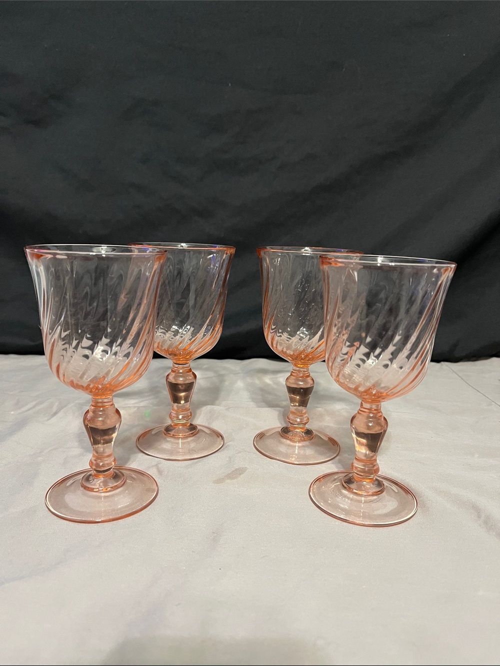 Vintage Luminarc Rosaline Pink Swirl Wine Glasses, Arcoroc, Set of 4